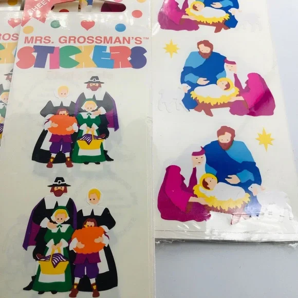 Vintage Sticker Sheet Lot Over 600 Individual Stickers Cat Jesus Pilgrim Fall - Picture 3 of 7